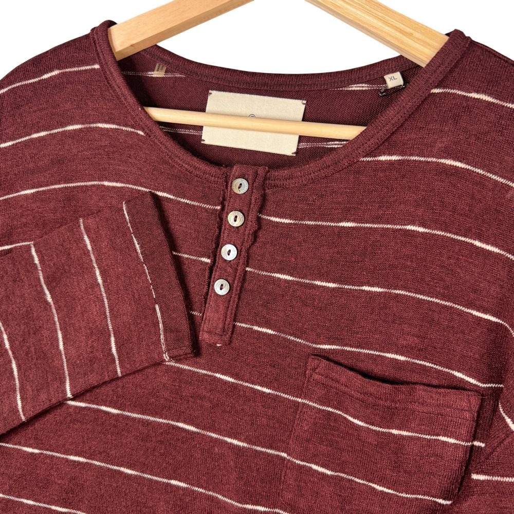 7 Diamonds Primitive Painters Henley Shirt XL Burgundy Striped SMF-1203 Mens